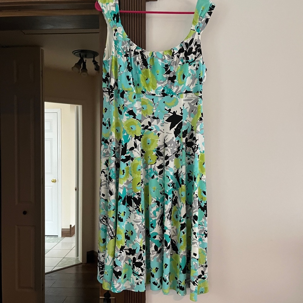 dressbarn Floral Midi Dress - Green, Black, and White